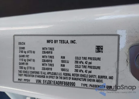 2024 Tesla Model 3 Long Range Dual Motor All-Wheel Drive/Rear-Wheel Drive z USA, uszkodzony, nr VIN 5YJ3E1EA0RF868990